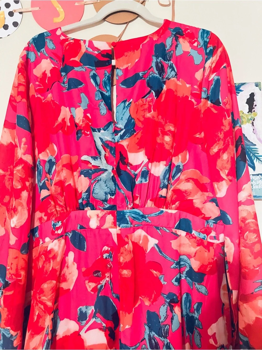 Chic Soul Floral Hot Pink Maxi Dress with Side Slit